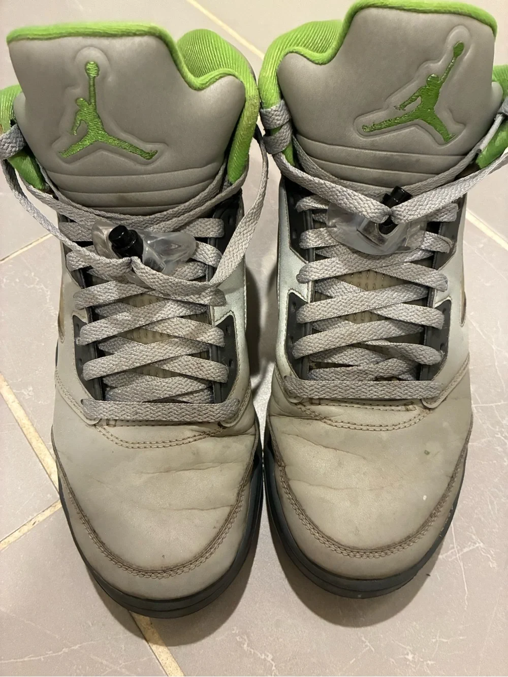 Air Jordan 5 Retro Green Bean Mid-Top Sneakers in Gray & Lime Green